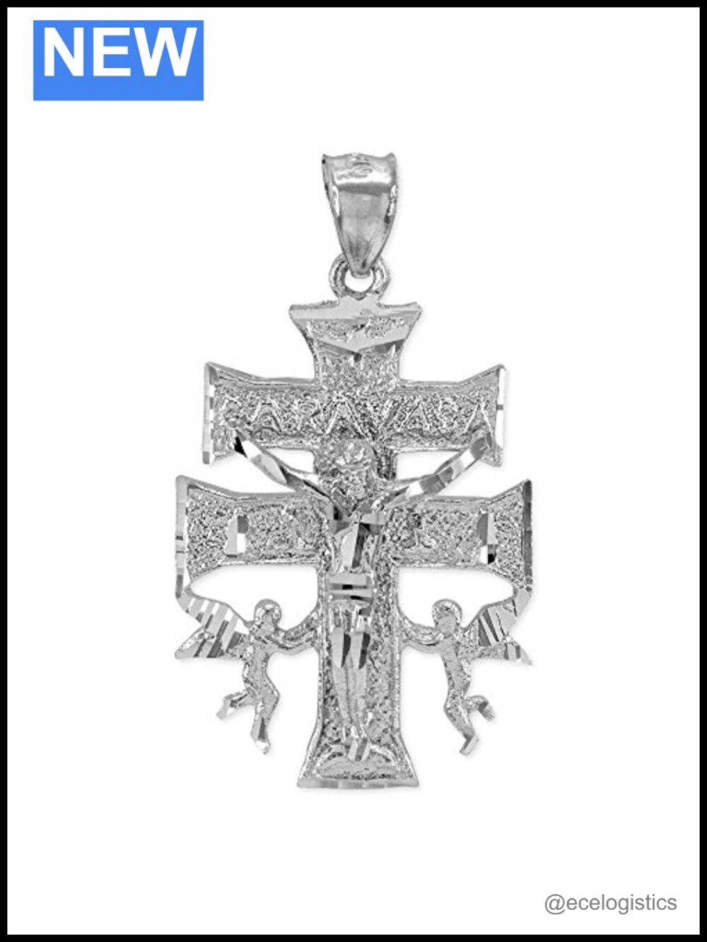 Sterling Silver Caravaca Double Cross Crucifix Necklace Pendant